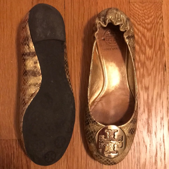 Tory Burch Gold Python Flats - Picture 2 of 4